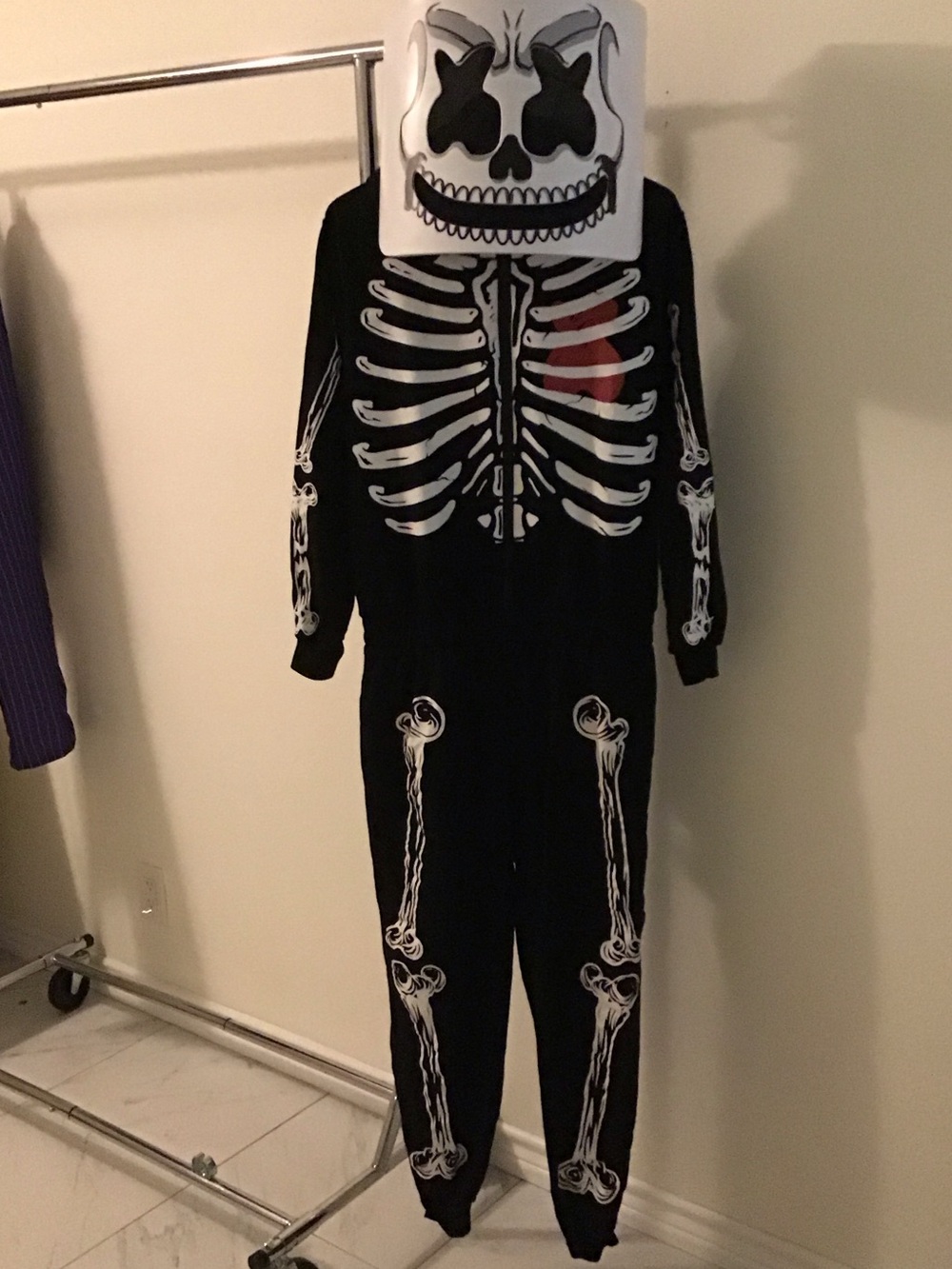 Kids Black Skeleton One-Piece Costume with Mask